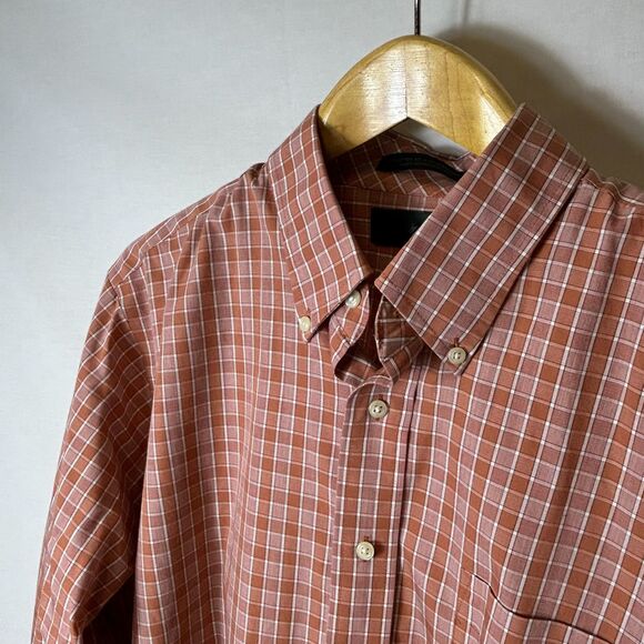 Vintage Marshall Fields Terracotta Check LS Button-Down Shirt Size 16.5 36-37 - Picture 1 of 10